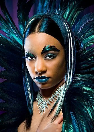 Blue black feathers exotic makeup ideas
