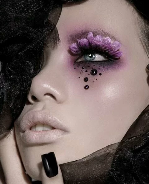 creative black purple flower eye makeup style 2014